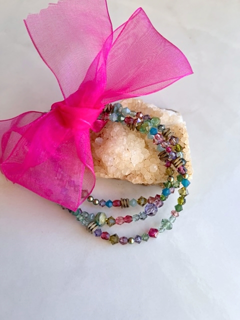 Austrian Crystal, {Pink, Green} Bracelet Set